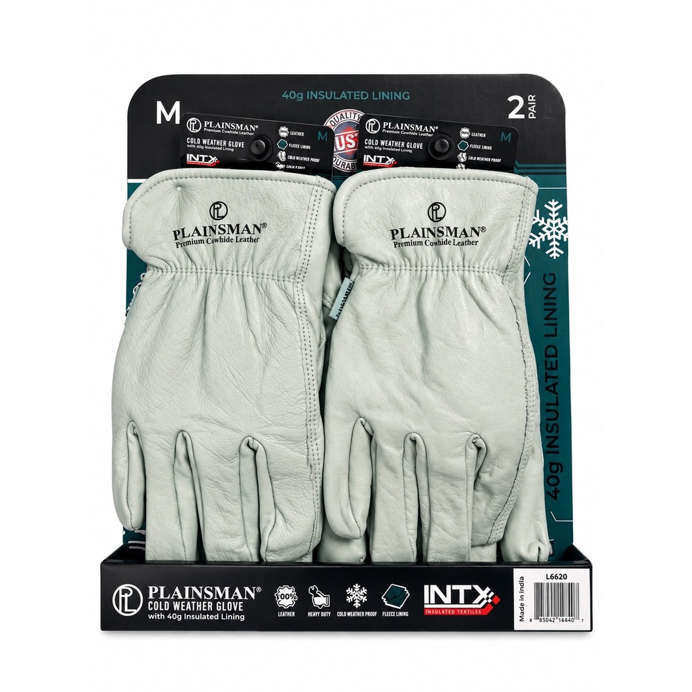 Plainsman Premium Cowhide Leather Cold Weather Gloves 2 Pair 40g Insulated Med